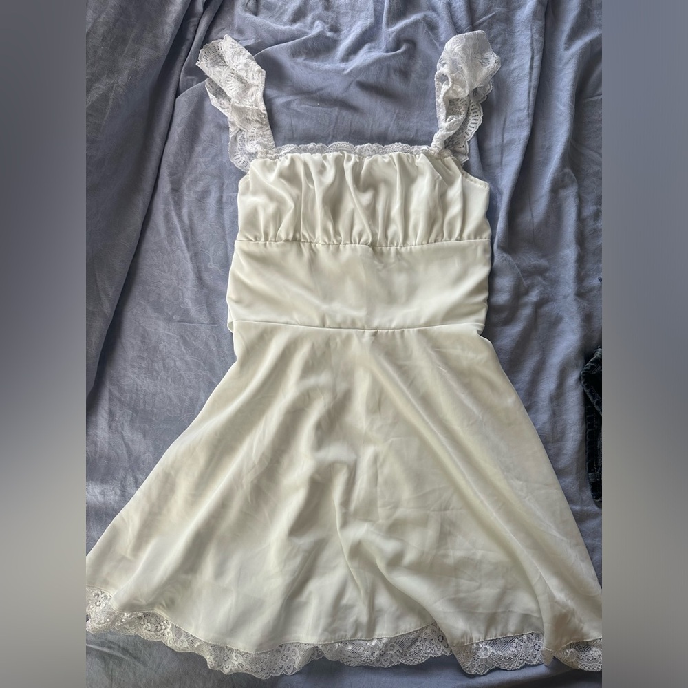 white milkmaid lace mini dress